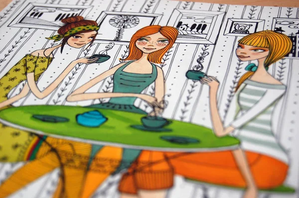 Ragazze Caffè Illustrazione Colorata — Foto Stock