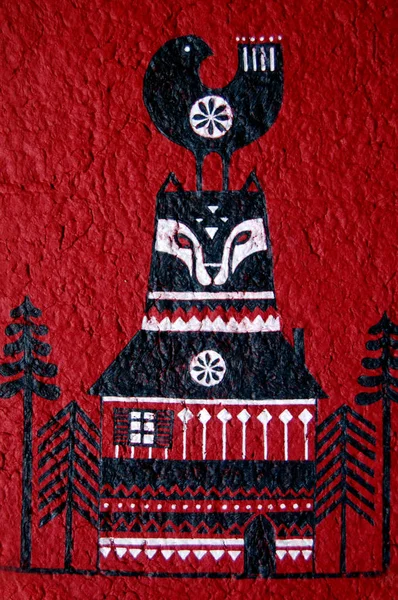 Casa Com Cabeça Lobo Cima Vermelho Preto Branco — Fotografia de Stock