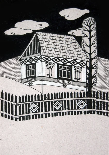 Дом Черно Белый Иллюстрация — стоковое фото