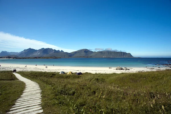 Ramberg beach, Lofoten Island, Nordland, Norway, Europe — Stock Photo, Image