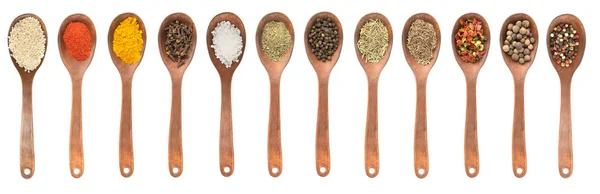 Set of spoons with different spices — Stock Photo, Image