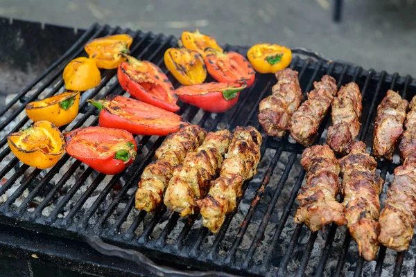 Meat and vegetables on the grill — Stock Photo, Image