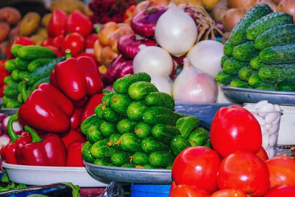 Variety of fresh vegetables on the marketplace. — Stock Photo, Image