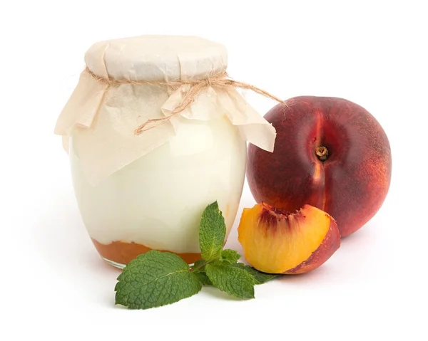 Homemade yogurt with peach — Stock Photo, Image