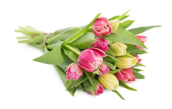 Bellissimo Bouquet Tulipani Come Regalo Isolato Sfondo Bianco — Foto Stock