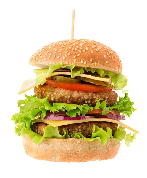 Heerlijke dubbele Hamburger op wit — Stockfoto