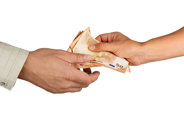 Geld geven hand in hand — Stockfoto