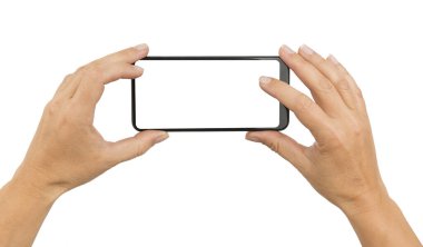 Bir telefon tutan ve fotoğraf çeken ellerin şablonu