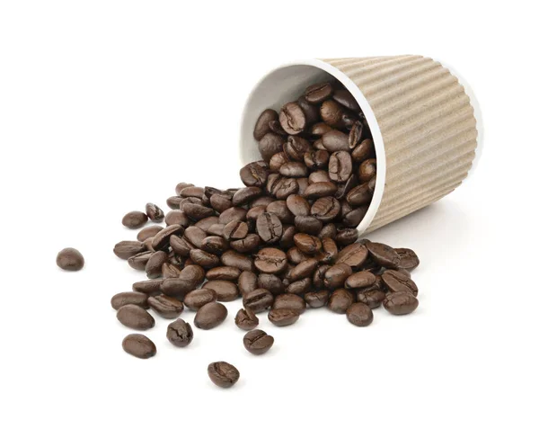 Koffie bonen in een papieren сup — Stockfoto