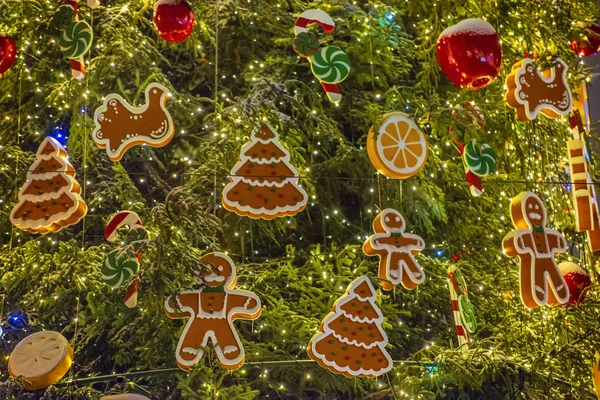 Kerstboom decoratie achtergrond. — Stockfoto
