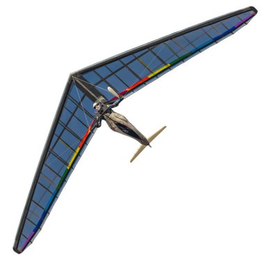 Bright rainbow colored hang glider wing in flight. Mankind dream of flight come true. clipart