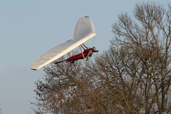 Hang Glider Pilot Makes Maneuvers Close Trees — Stock Photo, Image