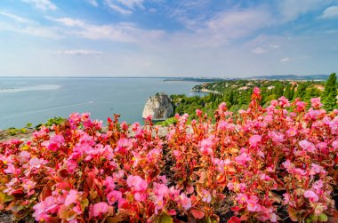 Duino yakınlarında Adriyatik Denizi kıyısında, Trieste. Kuzey İtalya 'da turizm sezonu