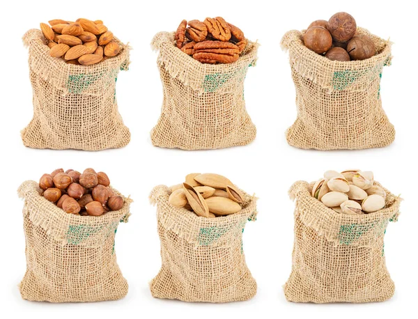 Sběr Různých Zdravých Ořechů Pytlích Pro Doručování Potravin Line Obchody — Stock fotografie