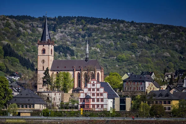 Die Stadt Lorch am Rheinufer in Deutschland — Stockfoto