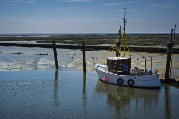 Small fish cutter at low tide at the North Sea — Stock Photo, Image