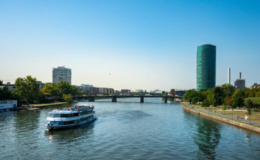 the main in frankfurt with the westhafen tower in the new residential area at the westhafen