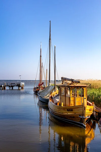 德国Zingst附近Fischland Dar的Bodden湖上的帆船和木船 — 图库照片