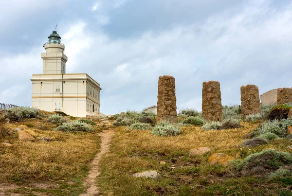 Capo Testa Lighthouse Amidst Rocks Granite Blocks Sardinia Italy — Stock Photo, Image