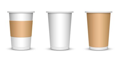 A mock-up of a cardboard coffee cup on a white insulated background.