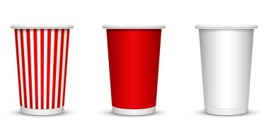 Patlamış mısır ve kahve için karton kapak, çizgili kırmızı ve beyaz versiyonu. Vektör çizimi. Bölüm 10.