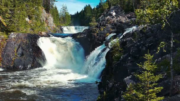 Kivach Waterfall in Karelia, Northern Russia — Stock Video