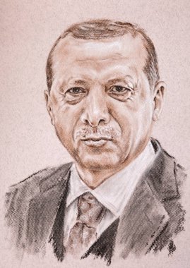Recep Tayyip Erdoğan'ın Başkan Türkiye'nin. Elle çizilmiş sanatsal po