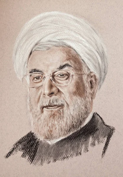 Hassan Rouhani, preşedintele Iranului. Portul artistic desenat manual — Fotografie, imagine de stoc