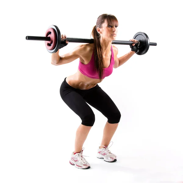 Fit Esportivo Jovem Mulher Fazendo Pesos Sobre Fundo Branco — Fotografia de Stock