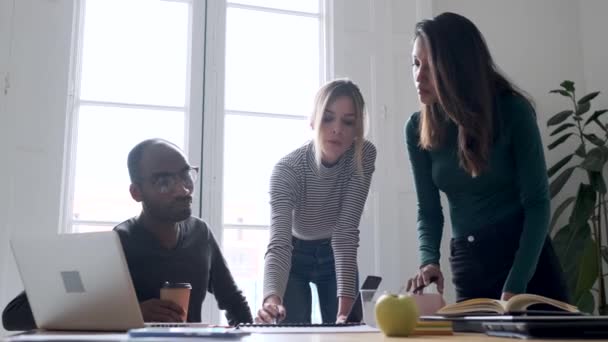 Vídeo Uma Jovem Empresária Explicando Projeto Para Seus Colegas Working — Vídeo de Stock