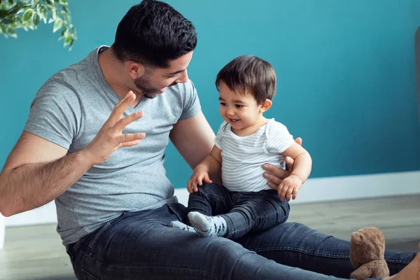 Shot Handsome Young Father His Baby Playing Together Having Fun — Stock Photo, Image