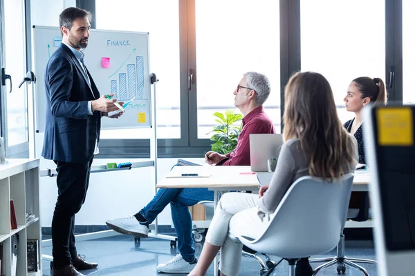 Shot Handsome Businessman Explaining Project His Colleagues Coworking Place — Stock Photo, Image