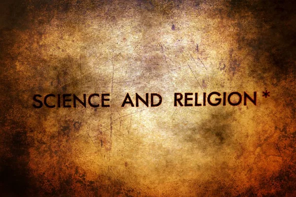 Science and religion text on grunge background — Stock Photo, Image
