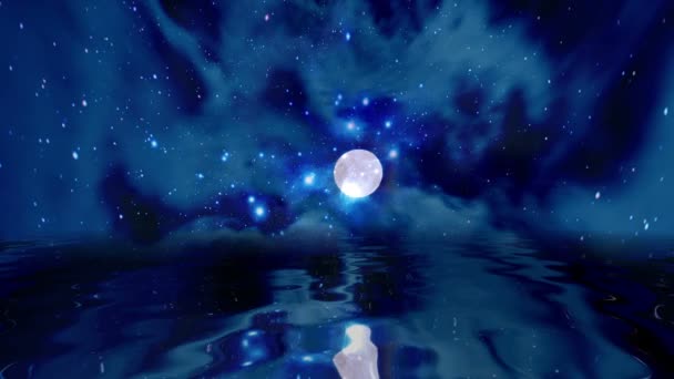 Volle maan boven Water reflectie — Stockvideo