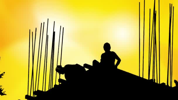Construction Workers Silhouette Industry Site — Stock Video