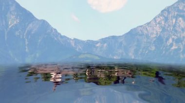 Dağlar şaşırtıcı suya yansıyan