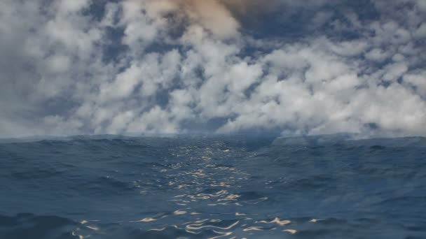 Vista azul do oceano com nuvens no horizonte — Vídeo de Stock