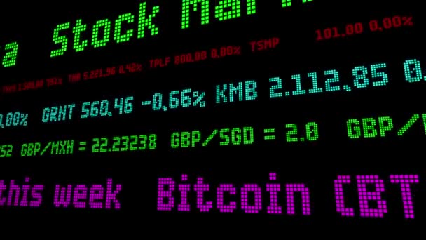 Mercado de valores ticker Bitcoin BTC está haciendo titulares esta semana — Vídeos de Stock