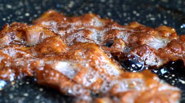 Izgara domuz pastırması Fried Close-Up