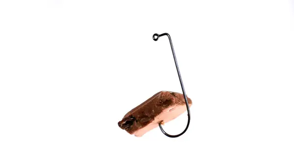 Chocolate On A Fishing Hook Isolated On White Background — Stock Photo, Image