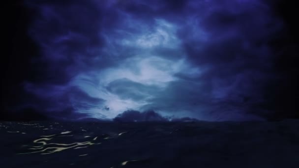 蔚蓝的海景, 地平线上有暴风雨的云彩 — 图库视频影像