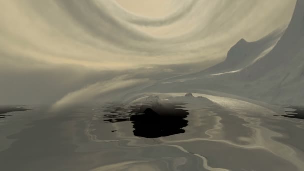 Paysage extraterrestre surréaliste reflétant dans l'eau