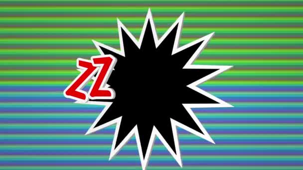 ZZZZZZ, 컬러 배경에 반하는 만화 영화 텍스트. — 비디오