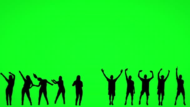 Silhouette of dancing people on green screen — Vídeos de Stock