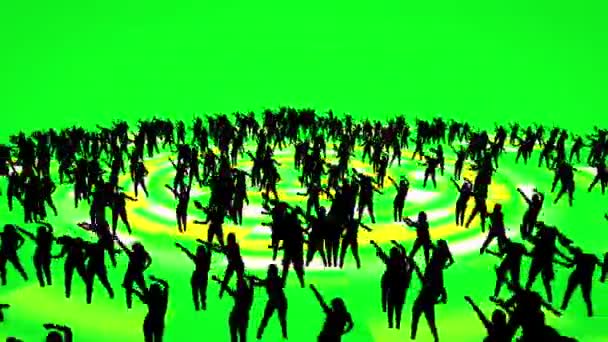 Silhouette of dancing people on green screen — Vídeo de stock