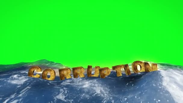 Texto de corrupción flotando en el agua contra la pantalla verde — Vídeos de Stock