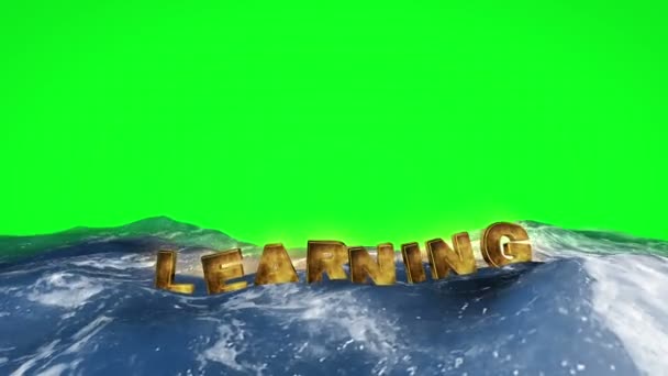 Tekst leren zweven in het water tegen groen scherm — Stockvideo