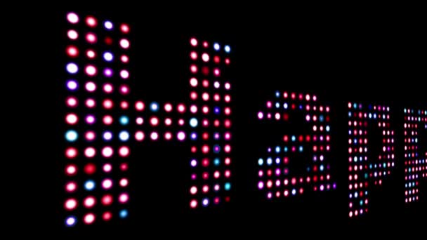 Happy colorful led text over black — Stock Video