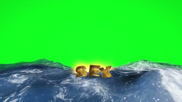 Seks tekst pływający w wodzie na zielonym ekranie — Wideo stockowe