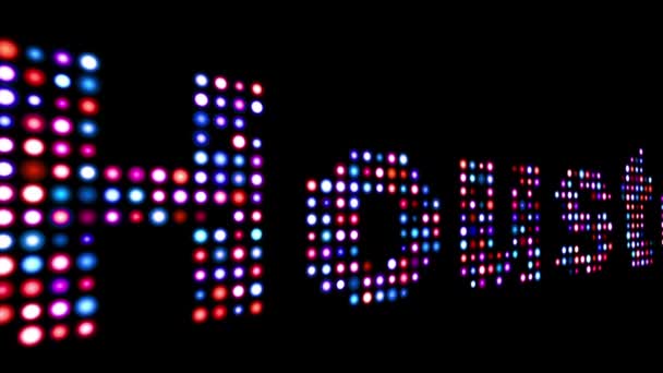 Houston πολύχρωμο κείμενο LED πάνω από μαύρο — Αρχείο Βίντεο
